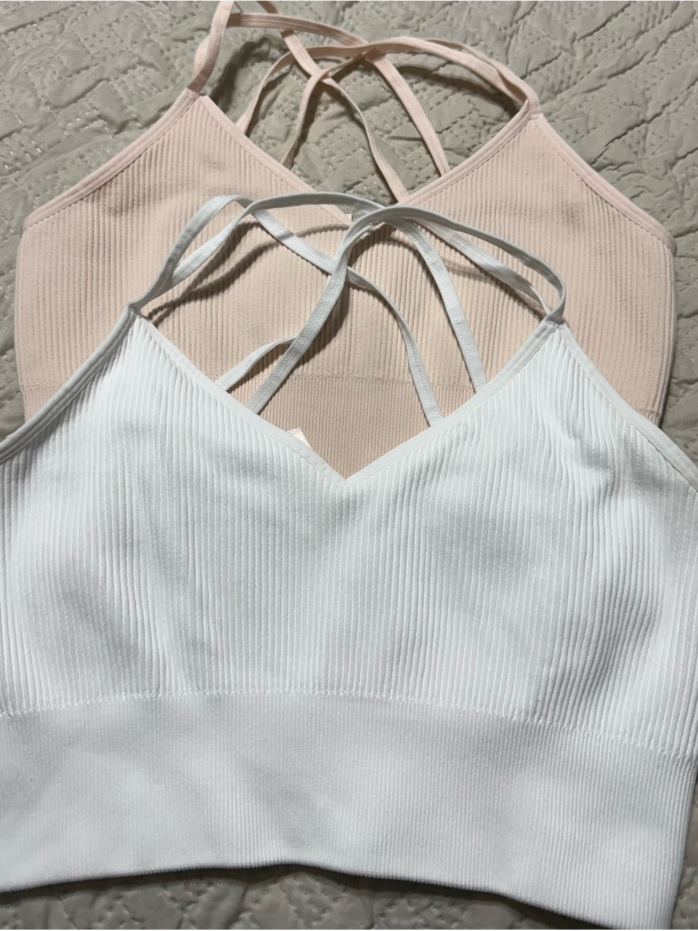 SO Ribbed Strappy Camisoles - White & Blush